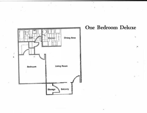 Floor plan for 1 bed, 1 bath, 700 sqft
